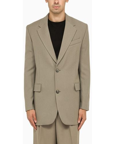 Ami Paris Wide Taupe Single Breasted Jacket - Natural