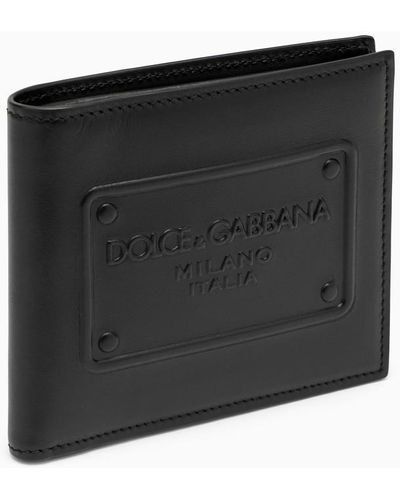 Dolce & Gabbana Portafoglio bi-fold in pelle con logo - Nero