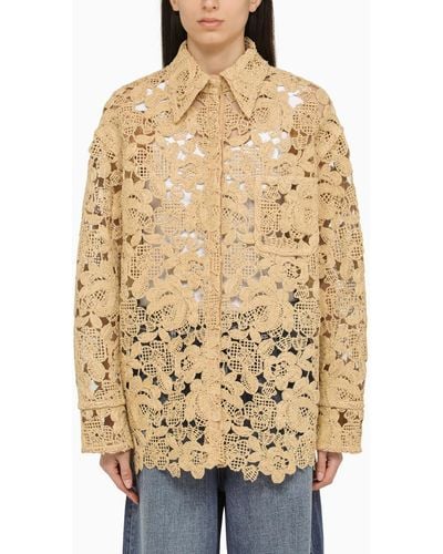 Valentino Raffia Perforated Shirt Jacket - Metallic