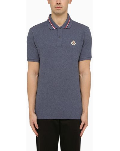 Moncler Blue Cotton Polo Shirt With Logo