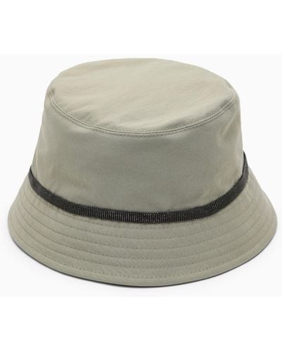 Brunello Cucinelli Olive Green Cotton And Linen Bucket Hat