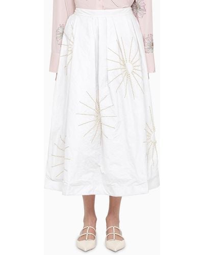 Dries Van Noten Wide Midi Skirt With Embroidery - White