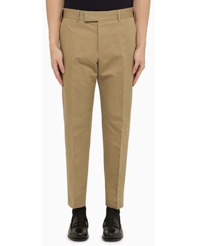 PT Torino Pantalone slim color corda in cotone e lino - Neutro