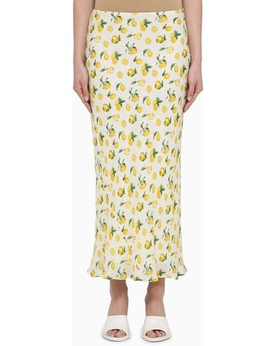 Sportmax Vanilla Long Skirt With Silk Lemon Print - Metallic