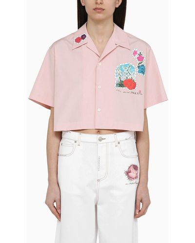 Marni Cotton Cropped Shirt With Appliqué - Pink