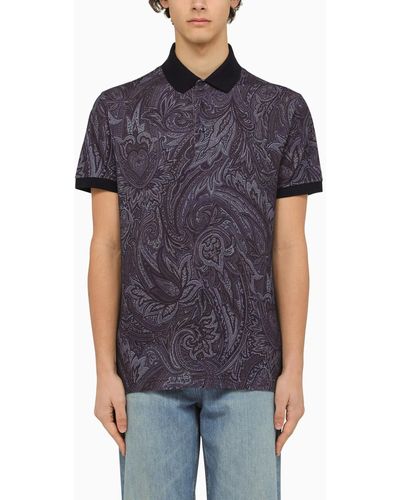 Etro Short Sleeved Polo With Paisley Print - Gray