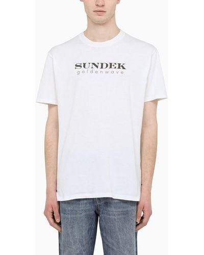 Sundek T-shirt girocollo panna con stampa logo - Bianco