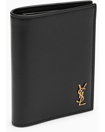 Saint Laurent Tiny Cassandre Leather Card Case - Black