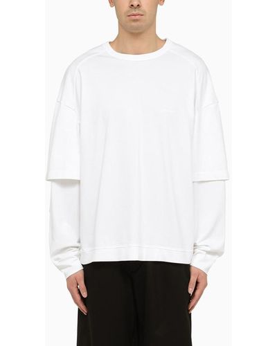 DARKPARK T-shirt bianca in cotone con doppia manica - Bianco