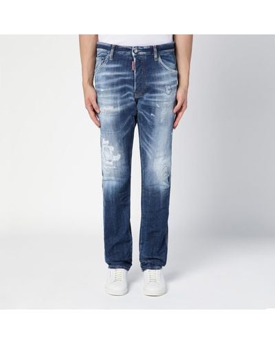 DSquared² Navy Washed Denim Jeans With Wear - Blue