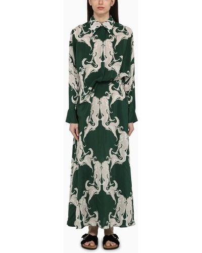 Valentino Chemisier Dress With Ivy Silk Print - Green