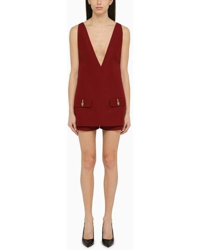 Gucci Short Jumpsuit With Deep Neckline - Red