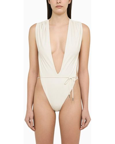 Saint Laurent Creamy Swimming Costume With Bare Back - Natural