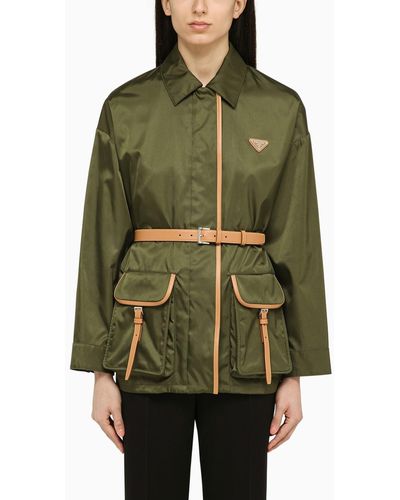 Prada Loden-coloured Jacket In Re-nylon With Logo - Green