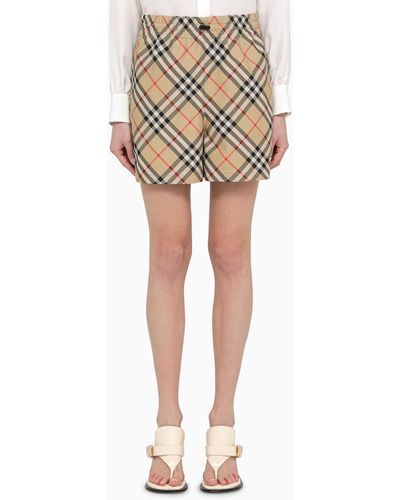 Burberry Short With Check Pattern - Natural