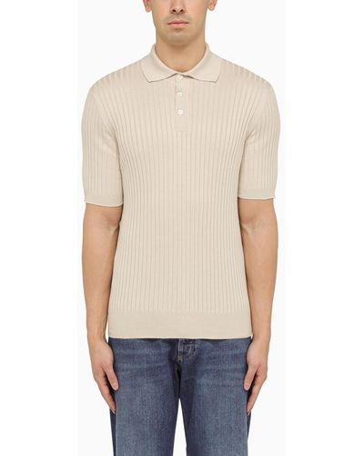 Brunello Cucinelli Rope-coloured Cotton Ribbed Polo Shirt - Natural