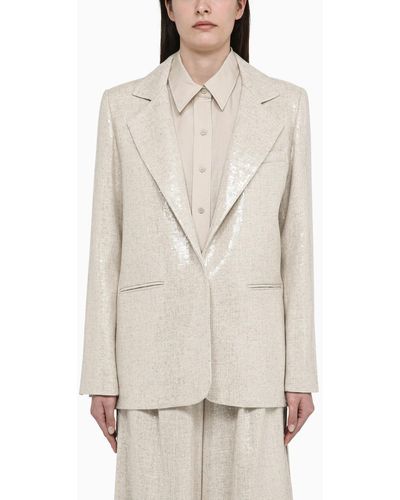 FEDERICA TOSI Single-breasted Linen-blend Jacket With Micro Sequins - Natural