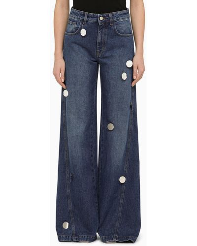 David Koma Wide Denim Jeans With Mirrors - Blue