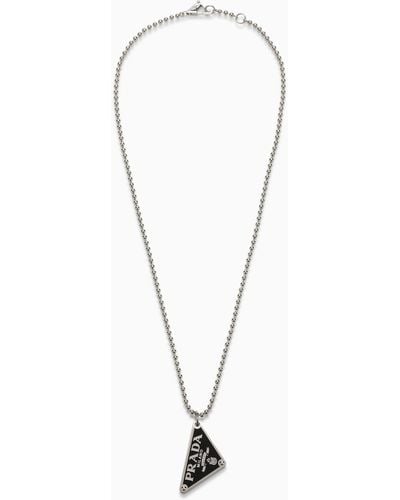 Prada 925 Silver Necklace With Logo - Black - Metallic