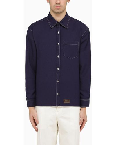 Gucci Royal Drill Shirt With Contrasting Stitching - Blue