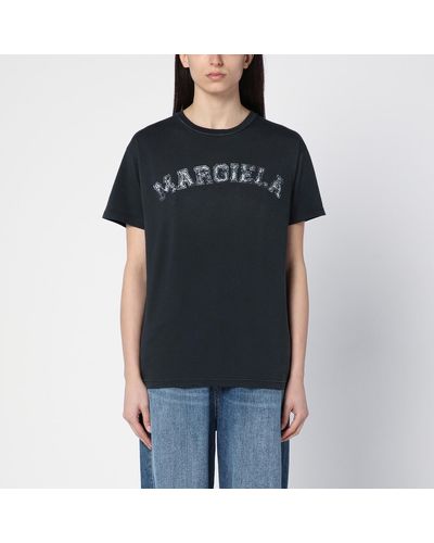 Maison Margiela Black Washed-out Cotton T-shirt With Logo