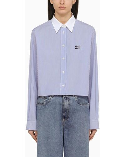Miu Miu Camicia a righe bianca/azzurra con logo - Blu