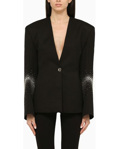 The Attico One-Breasted Jacket With Rhinestones - Black