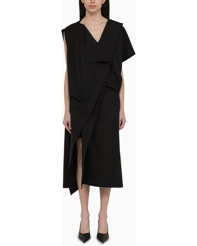 The Row Asymmetrical Dress In Wool Blend - Black