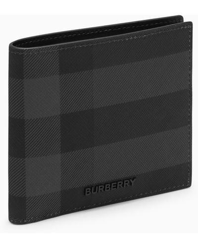 Burberry Check Pattern Gray Wallet - Black