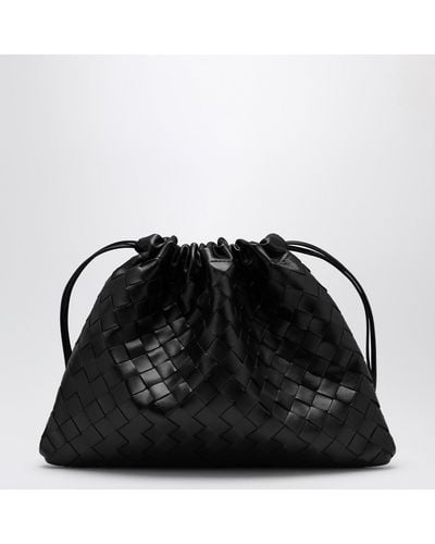 Bottega Veneta Medium Clutch Bag With Drawstring In Intrecciato - Black