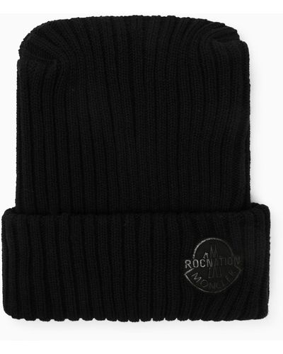 MONCLER X ROC NATION Wool Bonnet With Logo - Black