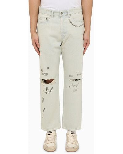 Golden Goose Light Regular Denim Jeans With Wear - Natural