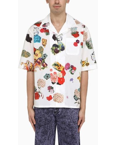 Marni Bowling Shirt With Flower Print In Cotton - Red