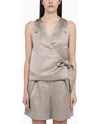 Calvin Klein Sand-Coloured Blend Top With Bow - Natural