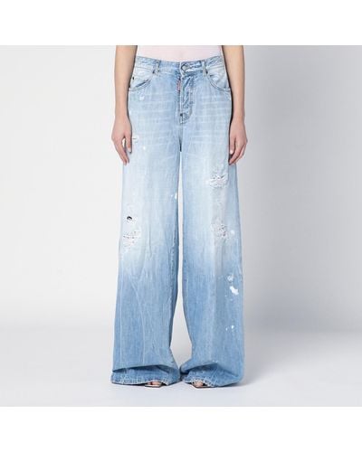 DSquared² Light Palazzo Jeans With Tears - Blue