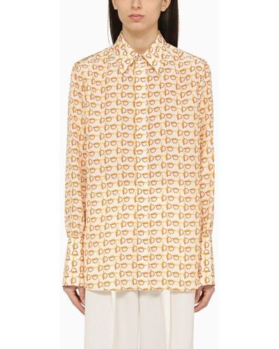 Burberry White Shirt With Gold Silk Motif - Natural