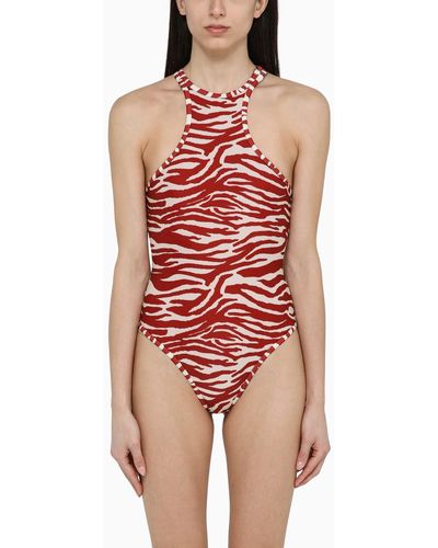The Attico Zebra Print\/ One-Piece Swimming Costume - Red