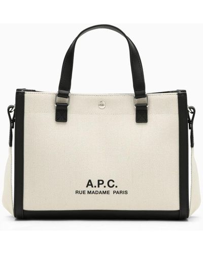 A.P.C. Borsa tote shopper camille 2.0 beige/nera in cotone e lino - Neutro