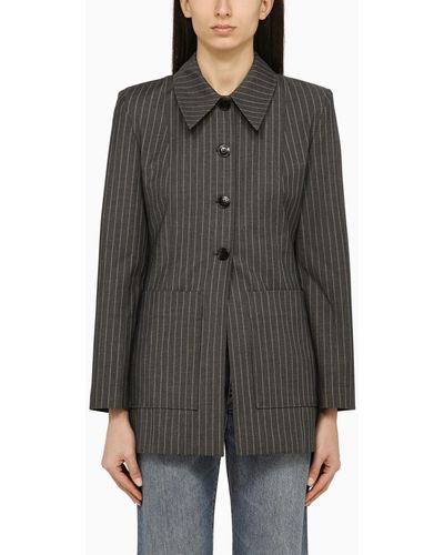 Ganni Single Breasted Jacket With Stripes - Grey