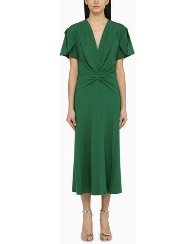 Victoria Beckham Emerald Midi Dress In Wool Blend - Green