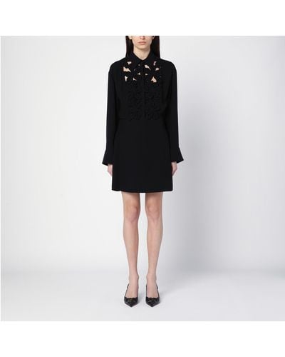 Valentino Silk Chemisier Dress With Embroidery - Black