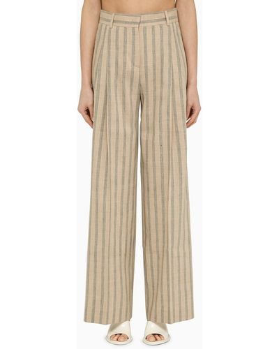 Quelledue Beige Striped Linen And Wool Pants - Natural