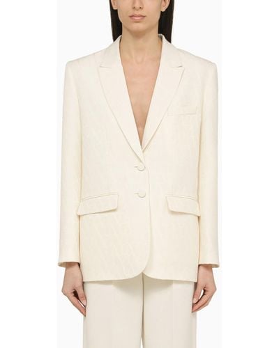 Valentino Ivory Single-breasted Jacket In Wool And Silk - White