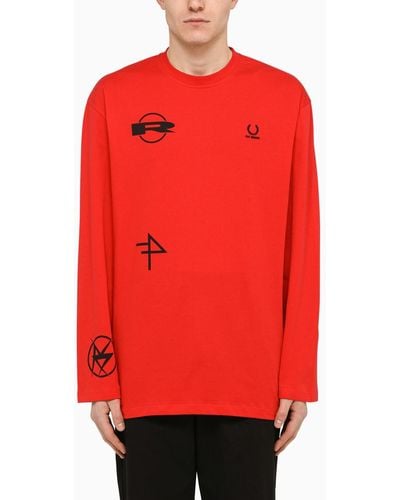 Fred Perry Red Long Sleeves T Shirt With Prints