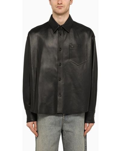 Ami Paris Leather Long Sleeved Shirt - Black