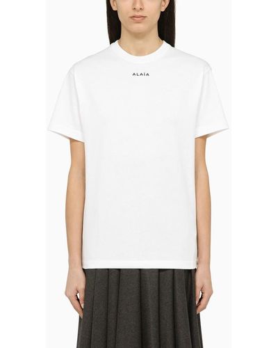 Alaïa T-shirt girocollo bianca con logo - Bianco