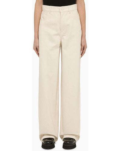 Max Mara Ivory Cotton Wide Trousers - Natural