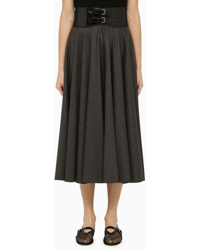 Alaïa Virgin Wool Midi Skirt - Black