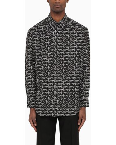 Burberry Silk Shirt With B Pattern - Black