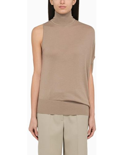 Calvin Klein Taupe One Shoulder Turtleneck - Brown